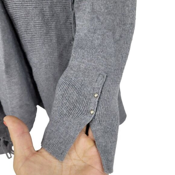 WHBM Fringe Western Cardigan Duster M Gray Wool Heavy Knit Sweater Festival - Picture 7 of 12